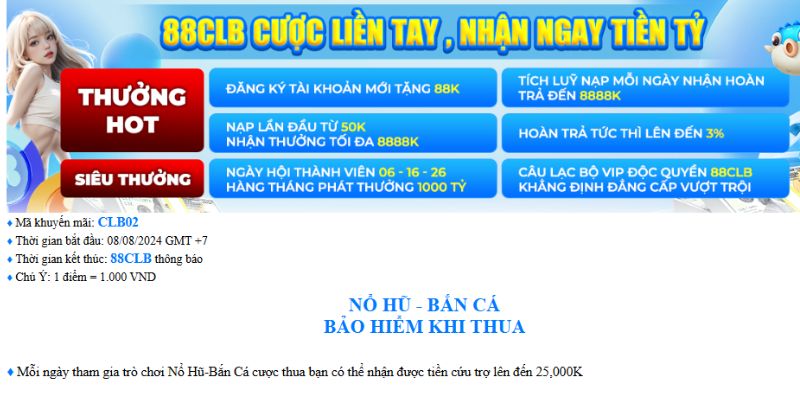 Tìm hiểu khuyến mãi 88CLB bảo hiểm hoàn trả 5%